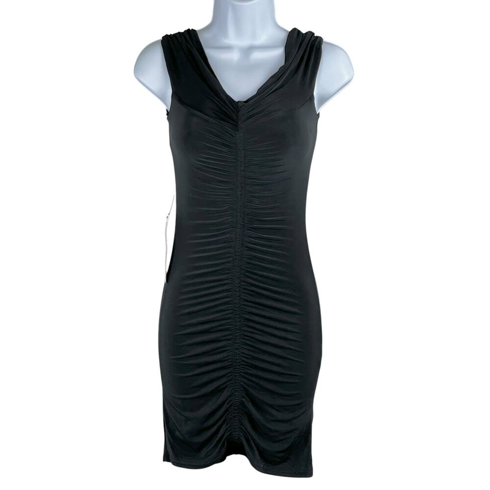 Topshop Black Ruched Front & Back Off Shoulder Bodycon Mini Dress NWT 12 LBD